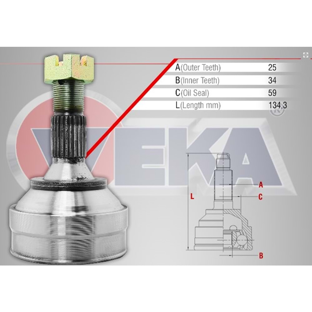 Aks Kafası Sol-Sağ Ön Diş Peugeot 307 (3A C) 1.4 Hdi 25X34X58 Uzunluk 145mm 00_07 Arası