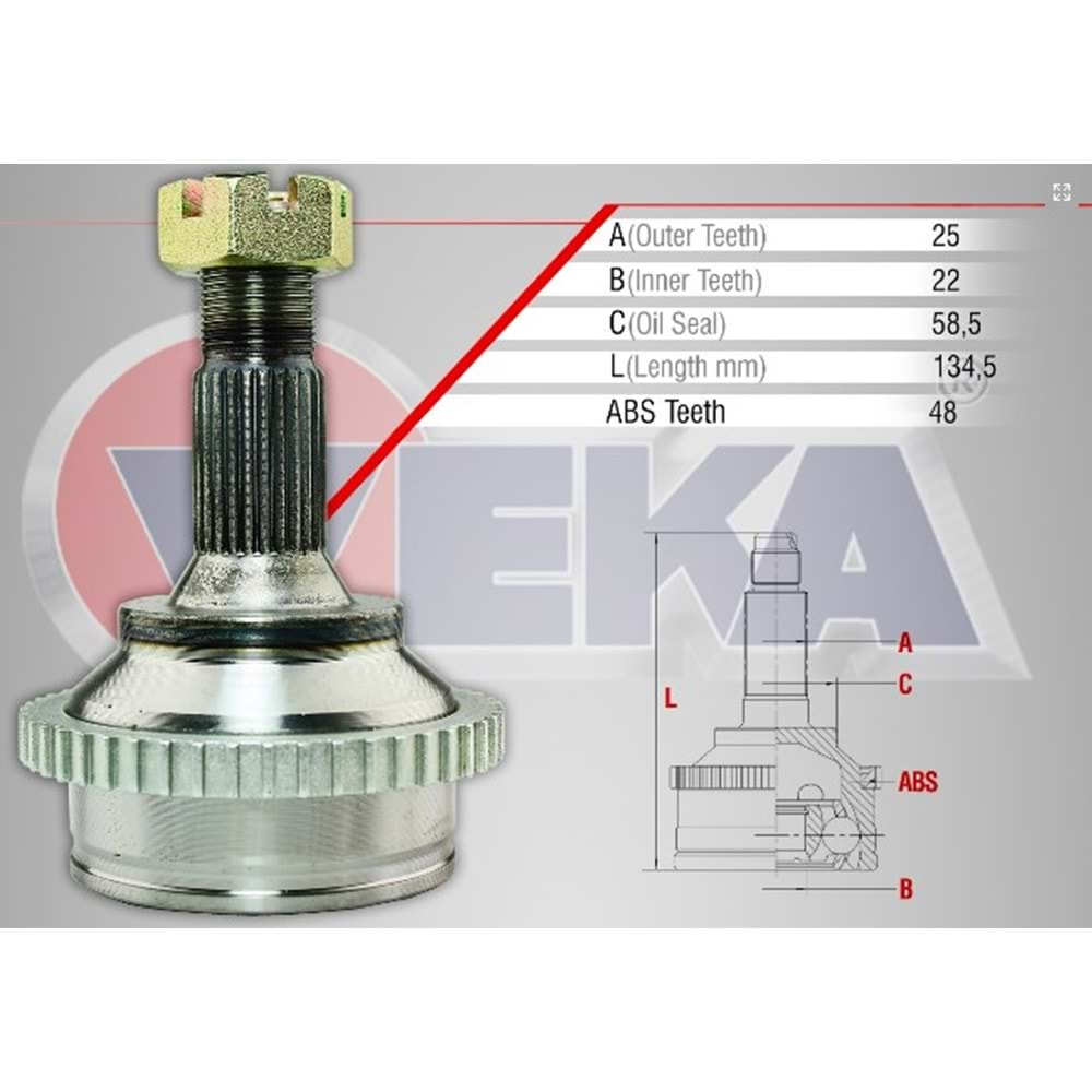 Aks Kafası Sol-Sağ Ön Diş Peugeot 307 (3A C) 1.4 Abs'Li 48 Diş 25X22X58.5 Uzunluk 134.5mm 00_07 Arası