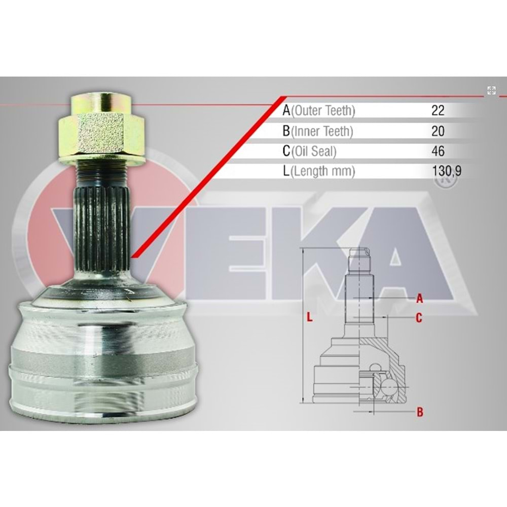 Aks Kafası Sol-Sağ Ön Dış Fiat Tempra 1.4İ 22X20X46 Uzunluk 130,9mm 92_99 Arası