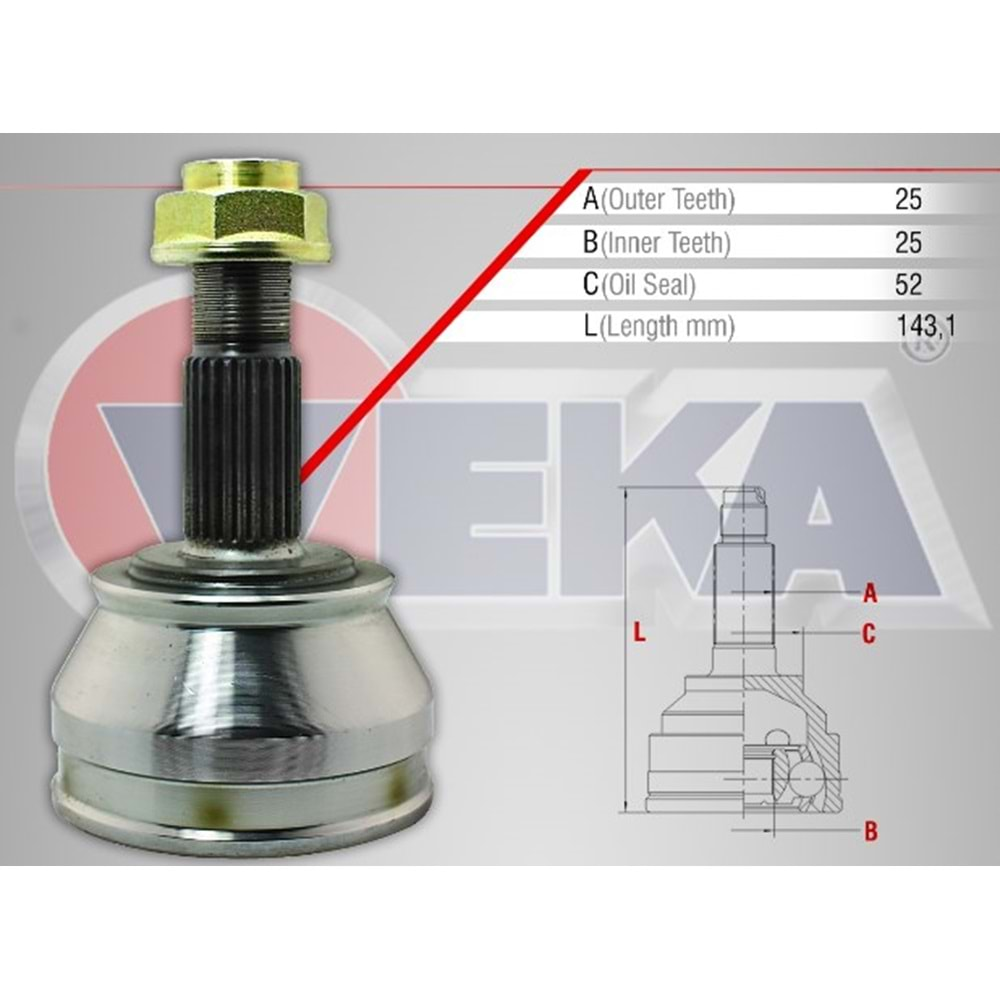 Aks Kafası Ön Dış Sol-Sağ Fiat Tempra 2.0i 25x25x52 Uzunluk 143,1mm 92_99 Arası