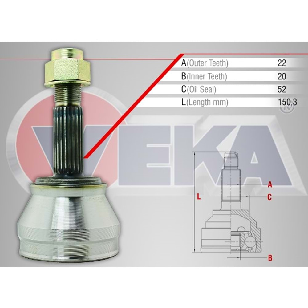 Aks Kafası Sol-Sağ Ön Diş Fiat Palio (178Bx) (178Dx) 1.4İ 22X20X52 Uzunluk 143.1mm 92_99 Arası