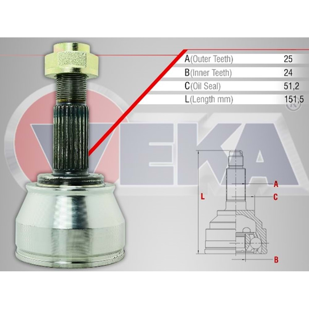 Aks Kafası Sol-Sağ Ön Dış Fiat Doblo (119,223) 1.9 Jtd 24X25X51,2 Uzunluk 151.5mm 01_10 Arası