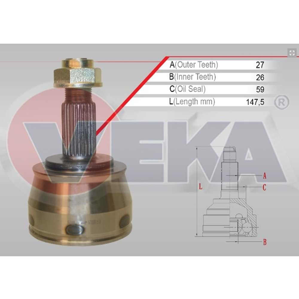 Aks Kafası Sol-Sağ Ön Diş Fiat Doblo Maxi 1.6 Mjt 27X26X59 Uzunluk 147.5mm 10 Sonrası