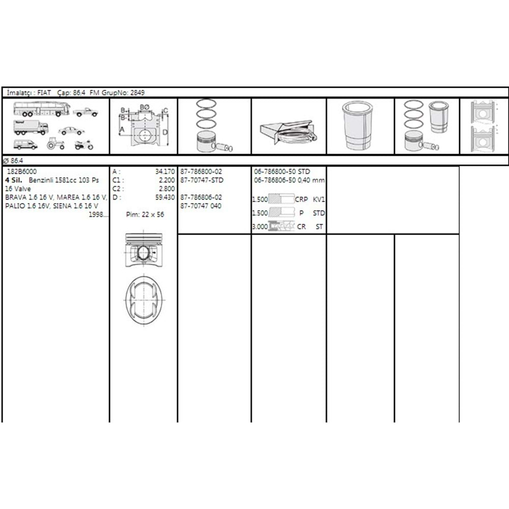 Motor Sekmanı STD Fiat Palio Siena (86.4 mm)