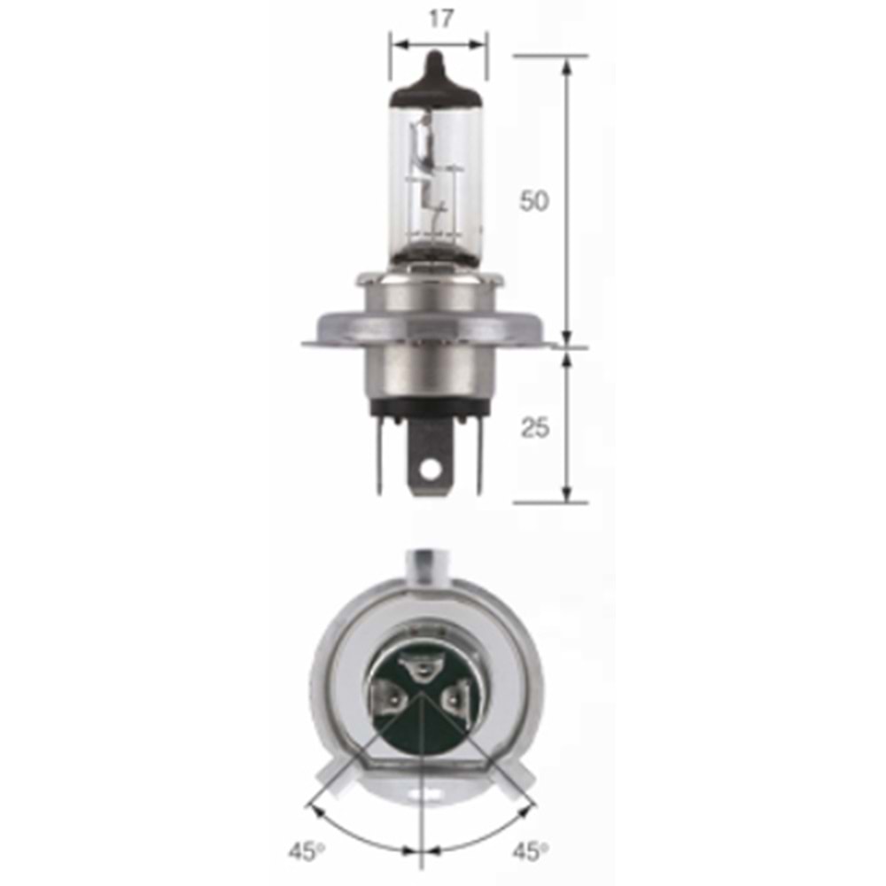 Ampul Far H4 12V 43T Tirnakli 100 90W Halojen