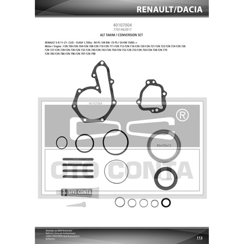 Alt Takım Conta Renault Flash-R9D-Express-R19-Megane I-Scenic I-Laguna