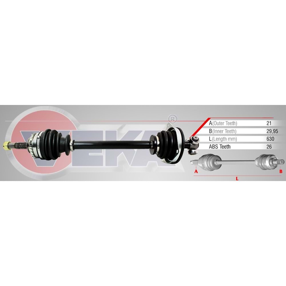 Aks Sol Ön Renault Clio II (Bb0 1 2,Cb0 1 2) 1.5 Dci Abs'Li 26 Diş Uzunluk 630mm 98_05 Arası