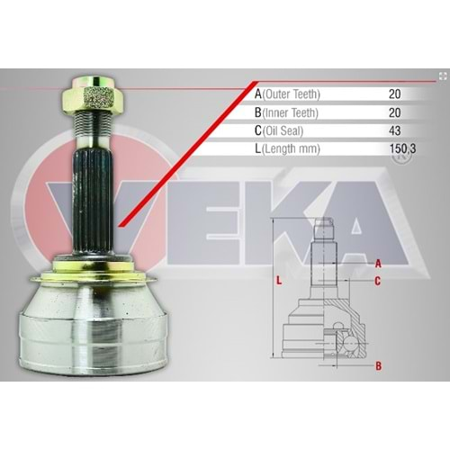 Aks Kafası Sol-Sağ Ön Dış Fiat Uno 70 1.4İ 20X20X43 Uzunluk 150,3 Mm 94_00 Arası