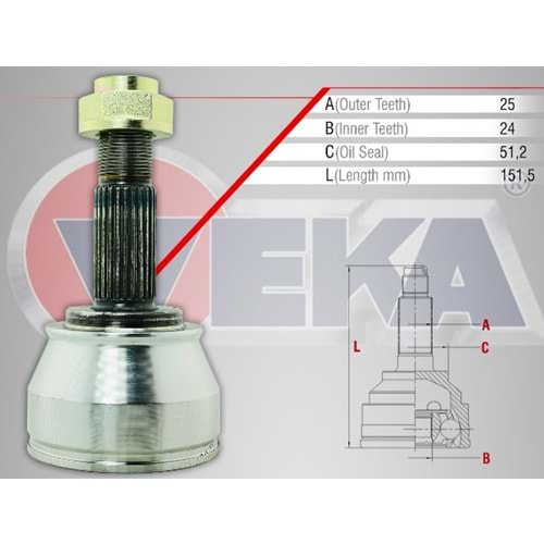 Aks Kafası Sol-Sağ Ön Dış Fiat Doblo (119,223) 1.9 Jtd 24X25X51,2 Uzunluk 151.5mm 01_10 Arası