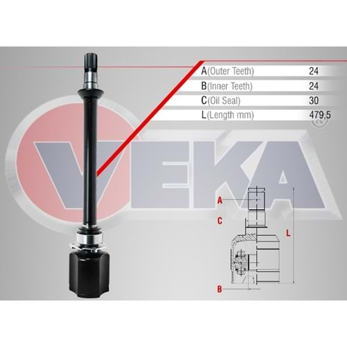 Aks Kafası Sağ Ön İç Mafsallı Rulmanlı Fiat Doblo 1.9 JTD (119,223) 24x24x30 Uzunluk 479,5mm 01_10 Arası