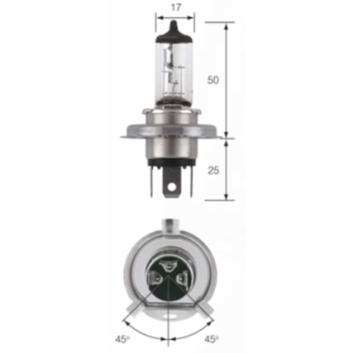 Ampul Far H4 12V 43T Tirnakli 100 90W Halojen