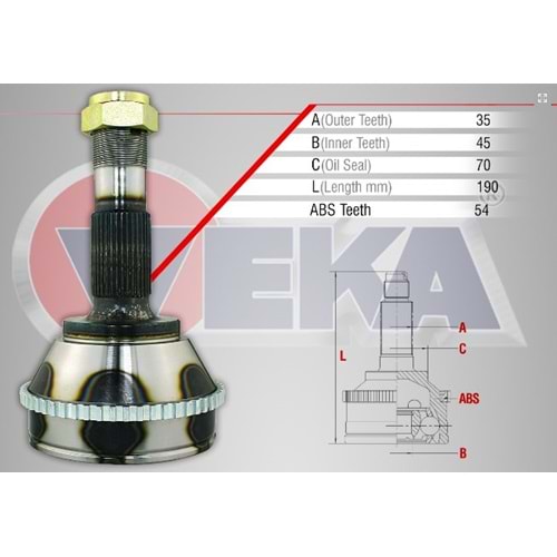 Aks Kafası Sol-Sağ Ön Diş Fiat Ducato (230) 2.5 Tdi 18Q Abs'Li 54 Diş (CT-1034A)