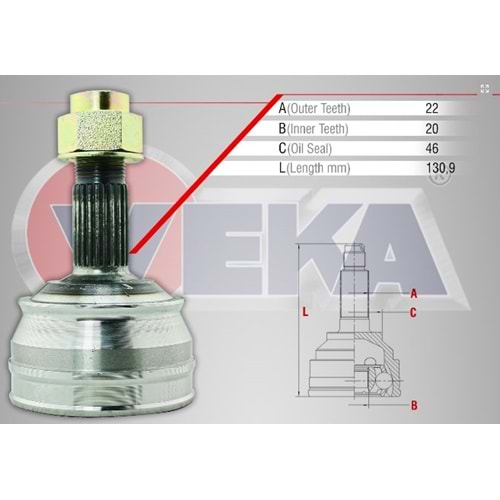 Aks Kafası Sol-Sağ Ön Dış Fiat Tempra 1.4İ 22X20X46 Uzunluk 130,9mm 92_99 Arası