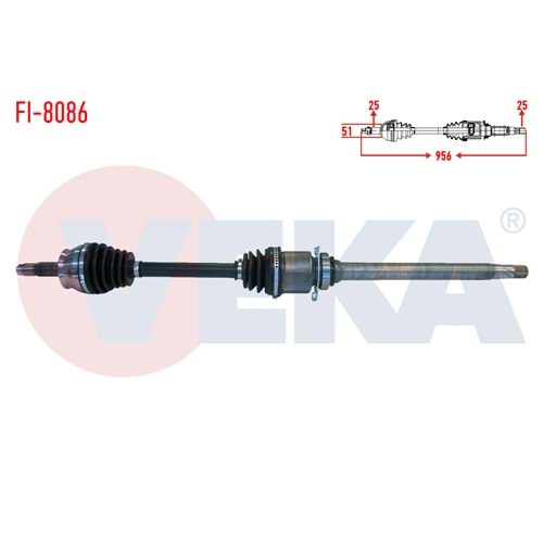 Komple Aks Sağ Ön (İç Aks Kafası Takılı) Fiat Egea 1.6 MJT Uzunluk 956 mm 15-