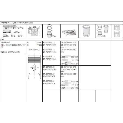 Motor Sekmanı STD Fiat DKŞ-M131 1.6