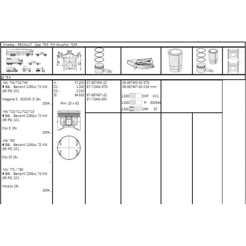 Motor Piston+Segman 0.50 79,5 mm Renault Megane II-Clıo II-III