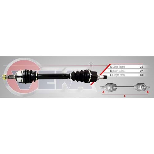 Komple Aks Sol Ön 633mm Peugeot 307 (3A C) 1.4 MA 00_07 Arası