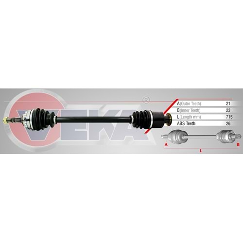 Komple Aks Sağ Ön Renault Clio II (Bb0 1 2,Cb0 1 2) 1.4İ 16V Abs'Li 26 Diş Uzunluk 715mm 98_05 Arası