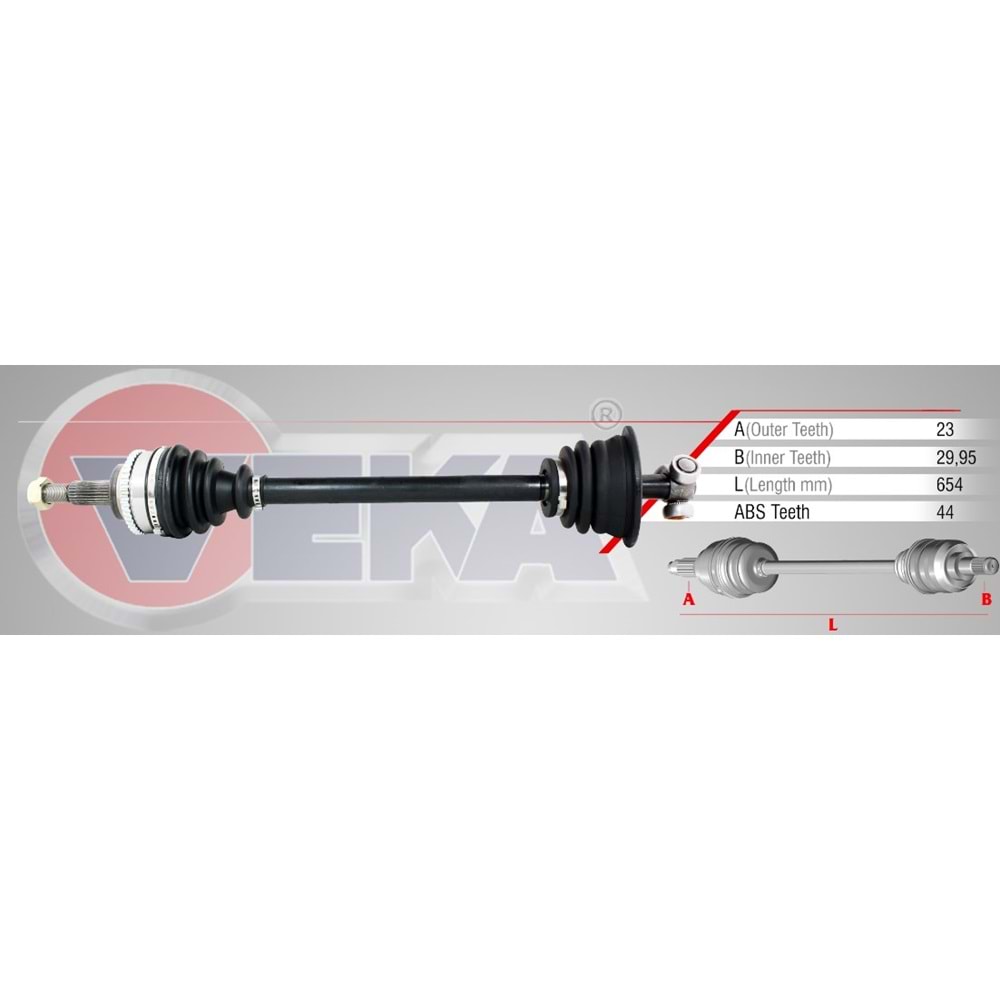 Komple Aks Sol Ön Renault Megane I (Ba0 1) 1.9 Dt Abs'Li 44 Diş Uzunluk 654mm 96_03 Arası