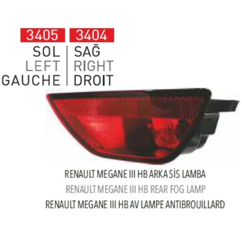 Sis Lambası Arka Sol Renault Megane III 13_15 Arası